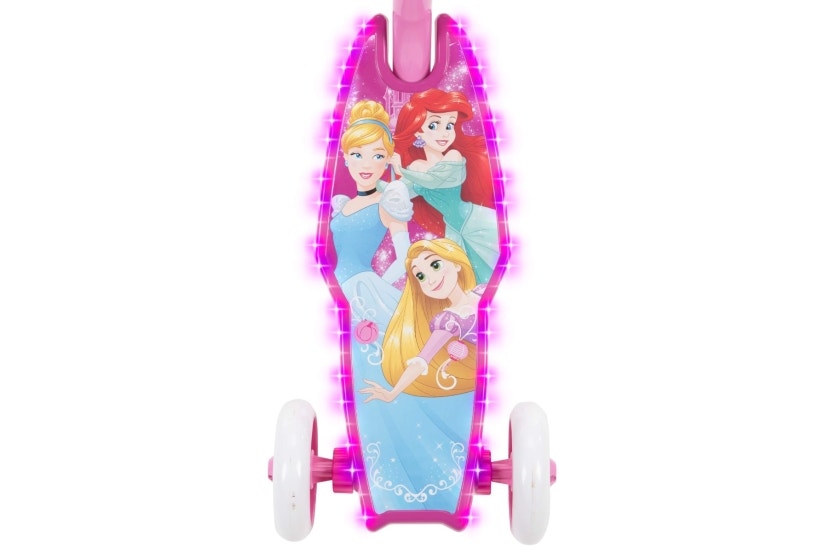 Wide scooter deck with Disney Princess design and LED lights