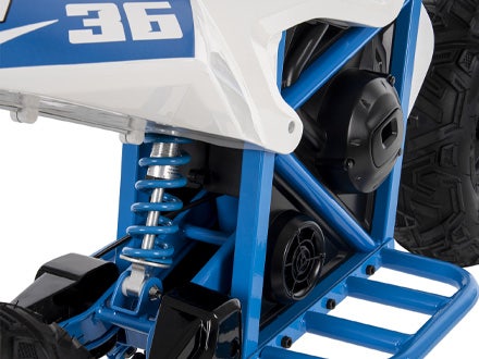 Close-up of the rear coil spring suspension on the CR8-R Mini Bike, highlighting its durability and smooth performance. Close-up of the rear coil spring suspension on the CR8-R Mini Bike, highlighting its durability and smooth performance.