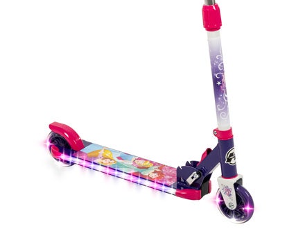 Disney Princess Kids LED Inline Scooter with sparkling lights and princess-themed deck.