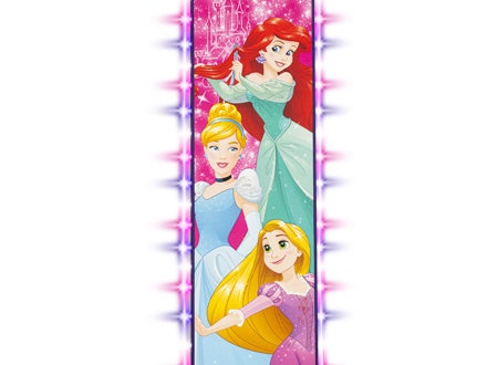 Close-up of the non-slip deck with Disney Princess graphics on the Huffy LED Inline Scooter