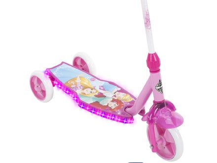 Huffy Disney Princess 3-Wheel LED Scooter with light-up deck and stable three-wheel design. Huffy Disney Princess 3-Wheel LED Scooter with light-up deck and stable three-wheel design.